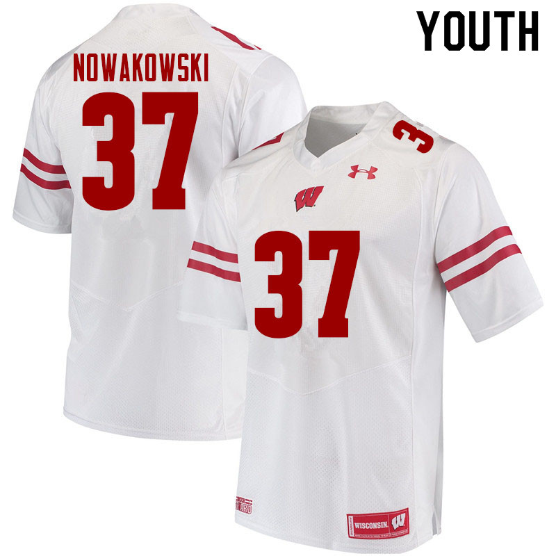 Wisconsin Badgers Youth #37 Riley Nowakowski NCAA Under Armour Authentic White College Stitched Football Jersey KL40R34OX
